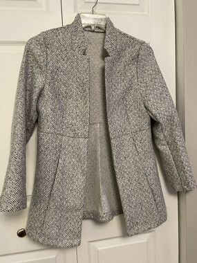 Herringbone Open Front Coat with Pockets